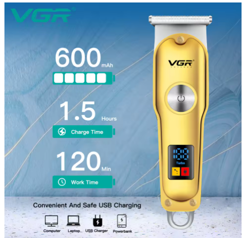 VGR V-290 Professional Hair Trimmer for Men - Gold Cordless Beard Clipper