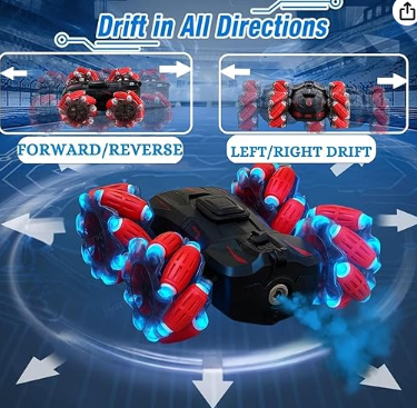 360° Rotating RC Drift Car with LED & Smoke Spray