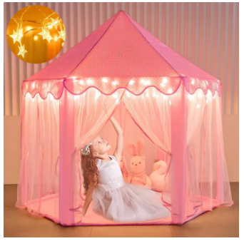 Large Princess Castle Play Tent with LED Star Lights