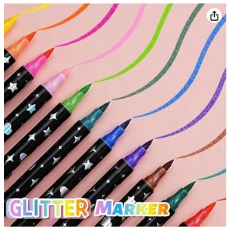 Camin Glitter Marker Art Marker Set, Water-based Shimmer Colors