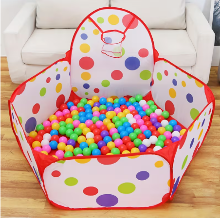Pop-Up Ball Pit with Foldable Tent for Toddlers, Fun Basketball Hoop