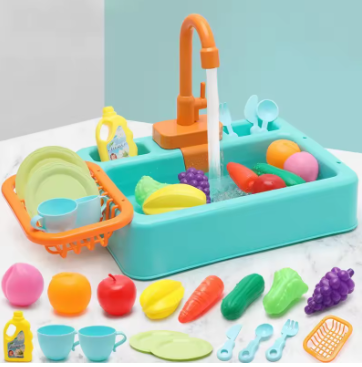 Electric kids kitchen sink with running water