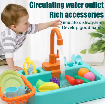 Electric kids kitchen sink with running water