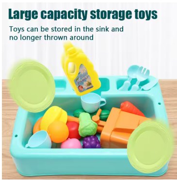 Electric kids kitchen sink with running water