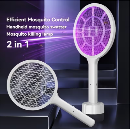 2-In-1 Handheld Electric Mosquito Swatter with Base USB rechargeable
