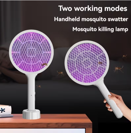 2-In-1 Handheld Electric Mosquito Swatter with Base USB rechargeable
