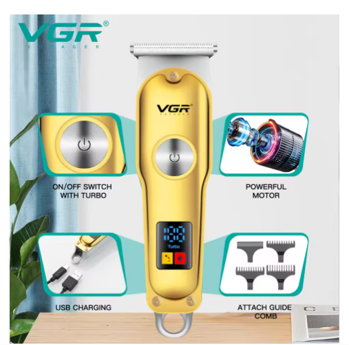 VGR V-290 Professional Hair Trimmer for Men - Gold Cordless Beard Clipper